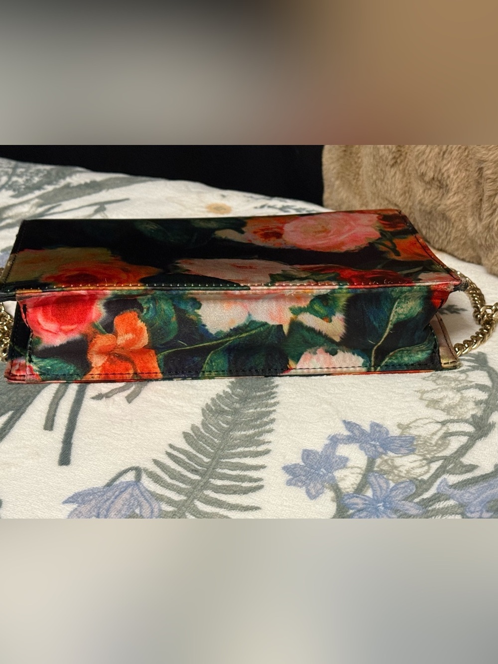 Nine West Floral Satin Crossbody Clutch with Metallic Gold Interior - Picture 5 of 6